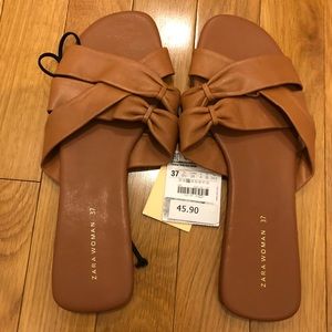 NWT Zara Leather Sandals Size 37/US 6 1/2 Cognac